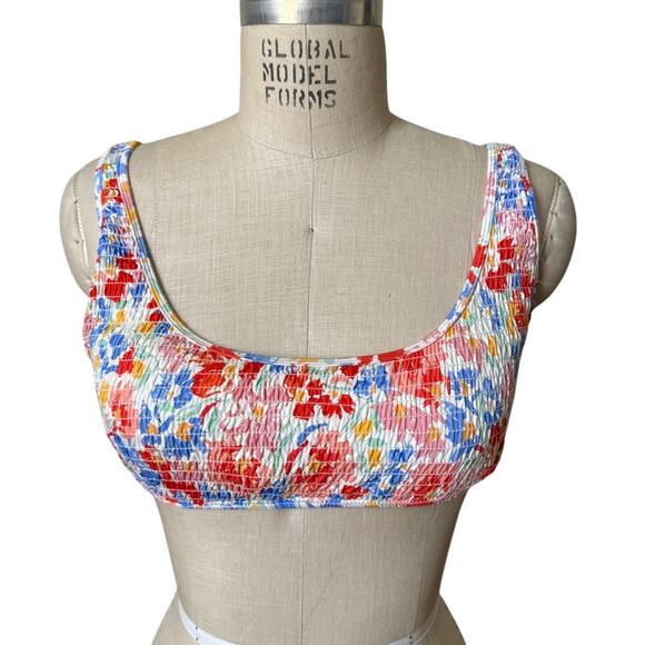 L*SPACE Izzie Smocked Bikini Top in Bright Floral Print Size Large - Picture 4 of 9